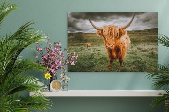 Artaza - Peinture sur toile - Highlanders écossais dans le pâturage - Couleur - 30x20 - Klein - Photo sur toile - Impression sur toile