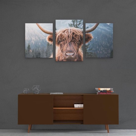 Artaza - Triptyque de peinture sur toile - Vache Highlander écossaise dans les Montagnes - 120x60 - Photo sur toile - Impression sur toile