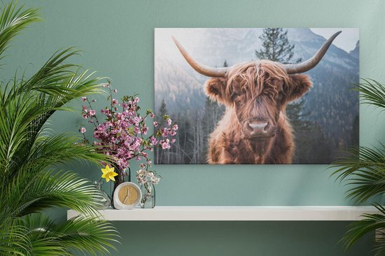 Artaza - Peinture sur toile - Vache Highlander écossais dans les Montagnes - 30 x 20 - Klein - Photo sur toile - Impression sur toile