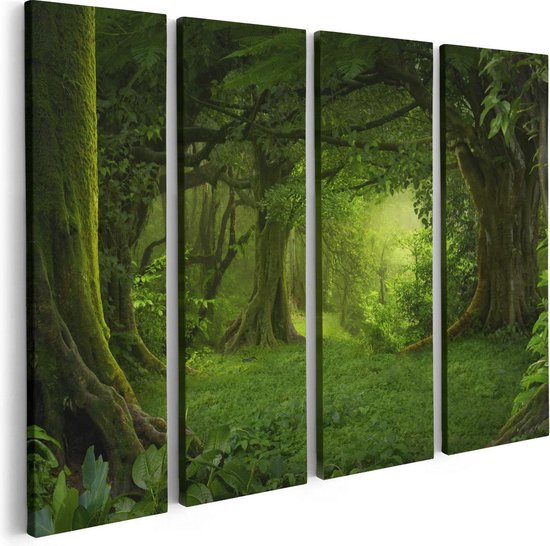 Artaza Canvas Schilderij Vierluik Groene Tropische Jungle Bos  - 80x60 - Foto Op Canvas - Canvas Print