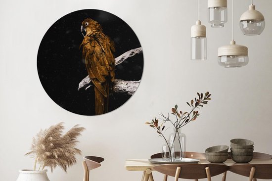 WallCircle - Stickers muraux - Cercle de papier peint - Perroquet - Or - Branche - 120x120 cm - Cercle mural - Autocollant - Papier peint autocollant rond XXL