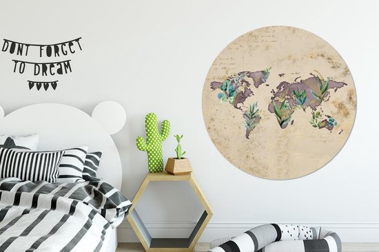 Papier peint Cercle - Wereldkaart - Vintage - Or - ⌀ 120 cm XXL