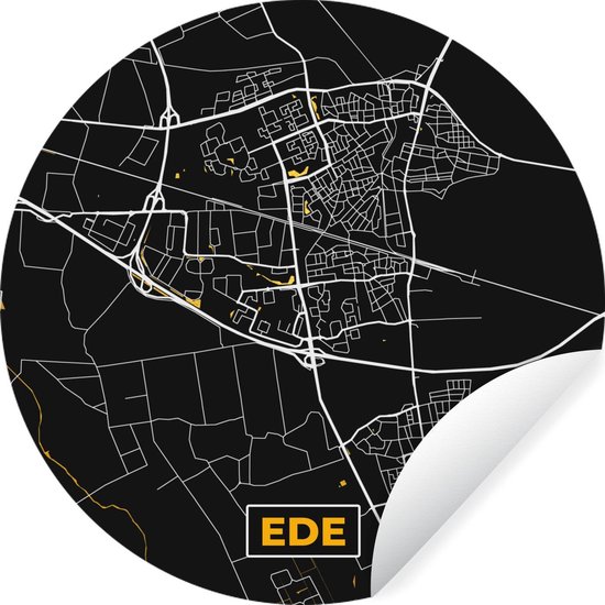 Behangcirkel - Plattegrond - Ede - Goud - Zwart - 140x140 cm - Muurcirkel - Zelfklevend - Ronde Behangsticker