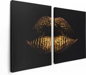 Artaza Canvas Schilderij Tweeluik Gouden Lippen - 120x80 - Foto Op Canvas - Canvas Print