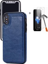 GSMNed – iPhone 7/8/SE – Leren telefoonhoes Blauw – Luxe iPhone 7/8/SE – Card Case – magneetsluiting – Blauw – met screenprotector