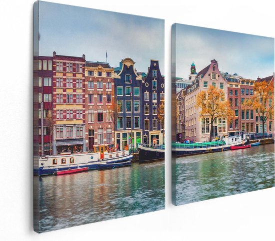 Artaza Canvas Schilderij Tweeluik Amsterdamse Huisjes Vanaf De Gracht - 120x80 - Foto Op Canvas - Canvas Print