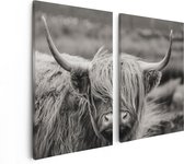 Artaza - Toile Peinture Diptyque - Vache Highlander écossaise - Zwart Wit - 80x60 - Photo Sur Toile - Impression Sur Toile