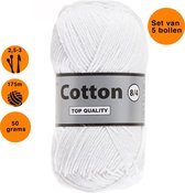 Lammy yarns Cotton eight 8/4 - 5 bollen van 50 gram - wit (005) - dun katoen garen - pendikte 2,5 a 3mm