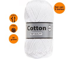 Lammy yarns Cotton eight 8/4 - 5 bollen van 50 gram - wit (005) - dun katoen garen - pendikte 2,5 a 3mm