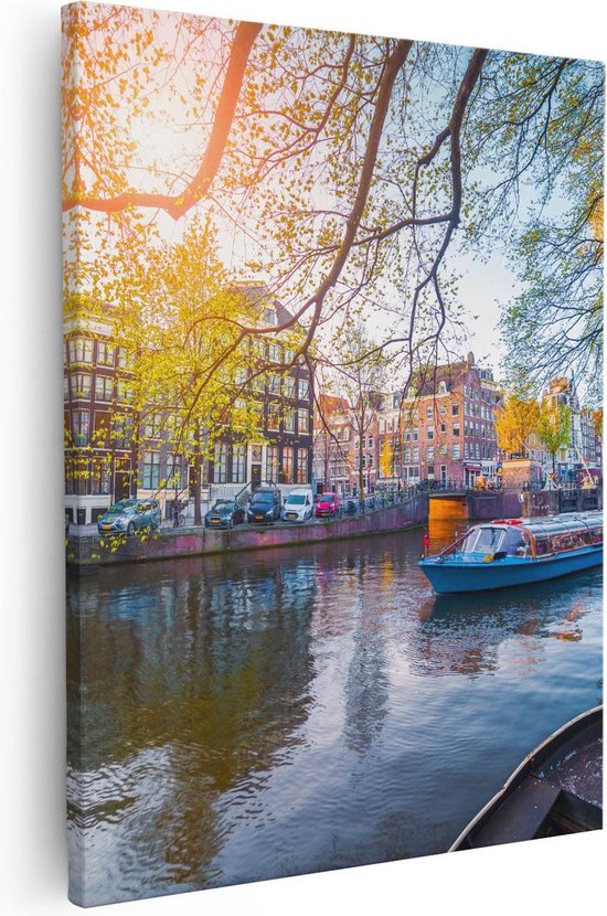 Artaza - Peinture sur toile - Canal d'Amsterdam au printemps - 40x50 - Photo sur toile - Impression sur toile