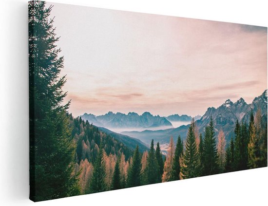 Artaza Canvas Schilderij Bos Met Bomen Bij Bergen Landschap - 60x30 - Foto Op Canvas - Canvas Print