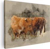 Artaza Canvas Schilderij Twee Schotse Hooglander Koeien - Abstract - 80x60 - Foto Op Canvas - Canvas Print