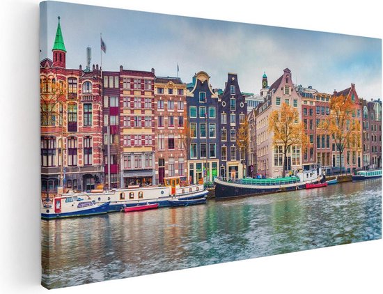 Artaza - Canvas Schilderij - Amsterdamse Huisjes Vanaf De Gracht - Foto Op Canvas - Canvas Print