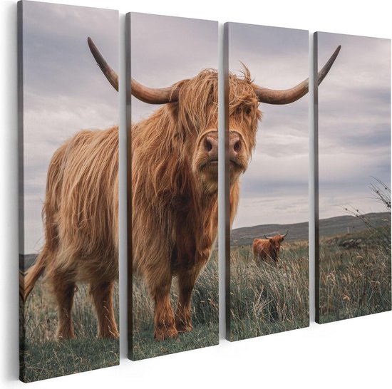 Artaza Peinture sur toile Quadriptyque Highlander écossais Vaches dans la prairie – 80 x 60 – Photo sur toile – Impression sur toile