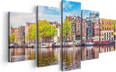 Artaza Canvas Schilderij Vijfluik Amsterdamse Huisjes Aan Het Water - 100x50 - Foto Op Canvas - Canvas Print