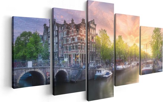 Artaza - Pentaptyque de peinture sur toile - Canaux d'Amsterdam - 100x50 - Photo sur toile - Impression sur toile