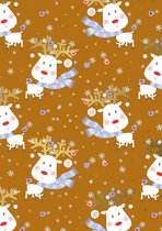 Kerst kadopapier Rudi Reindeer Oranje- Breedte 60 cm - 200m lang