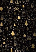 Kerst cadeaupapier Black Gold Kerstmis- Breedte 30 cm - 200m lang