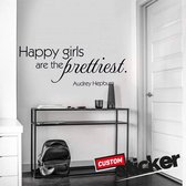Muursticker - Happy girls are the prettiest - Audrey Hepburn - zwart - 58x23 cm