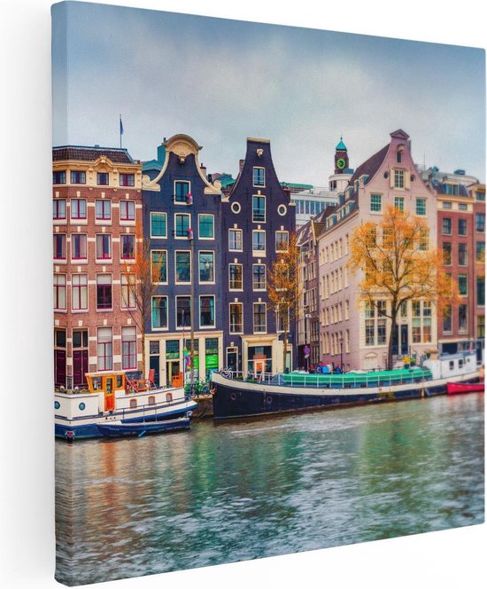 Artaza - Peinture sur toile - Maisons d'Amsterdam du canal - 40x40 - Klein - Photo sur toile - Impression sur toile