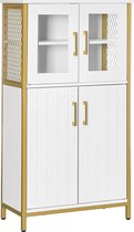 dressoir, opbergkast, verstelbare plank, stalen frame, voor woonkamer, keuken, wit-goud LSC260G10