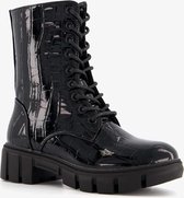Blue Box meisjes lak veterboots met croco print - Zwart - Maat 32