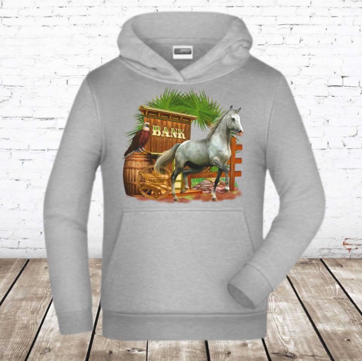 Lichtgrijze hoodie met paard -James & Nicholson-110/116-Hoodie meisjes |  bol.com