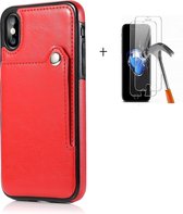 GSMNed – Leren telefoonhoes iPhone 11 rood – Luxe iPhone hoesje – pasjeshouder – Portemonnee – rood – met screenprotector