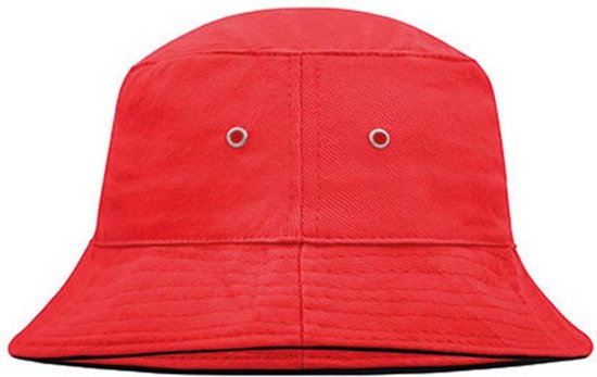 Vissershoedje rood met zwart | bucket hat | zonnehoedje van katoen | S/M