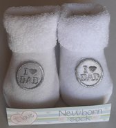 Babysokjes Newborn I love DAD Wit-Zilver
