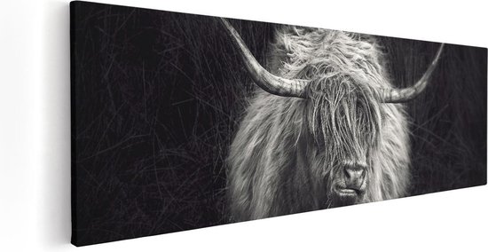 Artaza - Canvas Schilderij - Schotse Hooglander Koe - Zwart Wit - Foto Op Canvas - Canvas Print