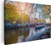 Artaza Canvas Schilderij Amsterdamse Gracht Tijdens Het Voorjaar - 120x80 - Groot - Foto Op Canvas - Wanddecoratie Woonkamer