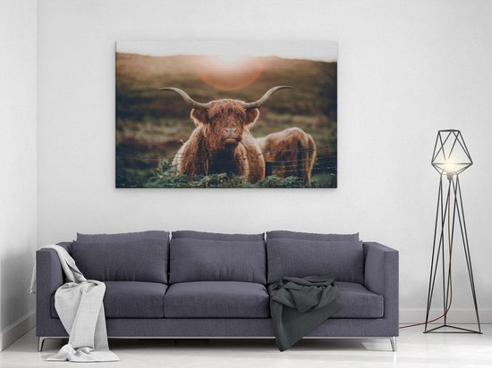 Artaza - Peinture sur toile - Scottish Highlander Cow In The Sun - 120 x 80 - Groot - Photo sur toile - Impression sur toile