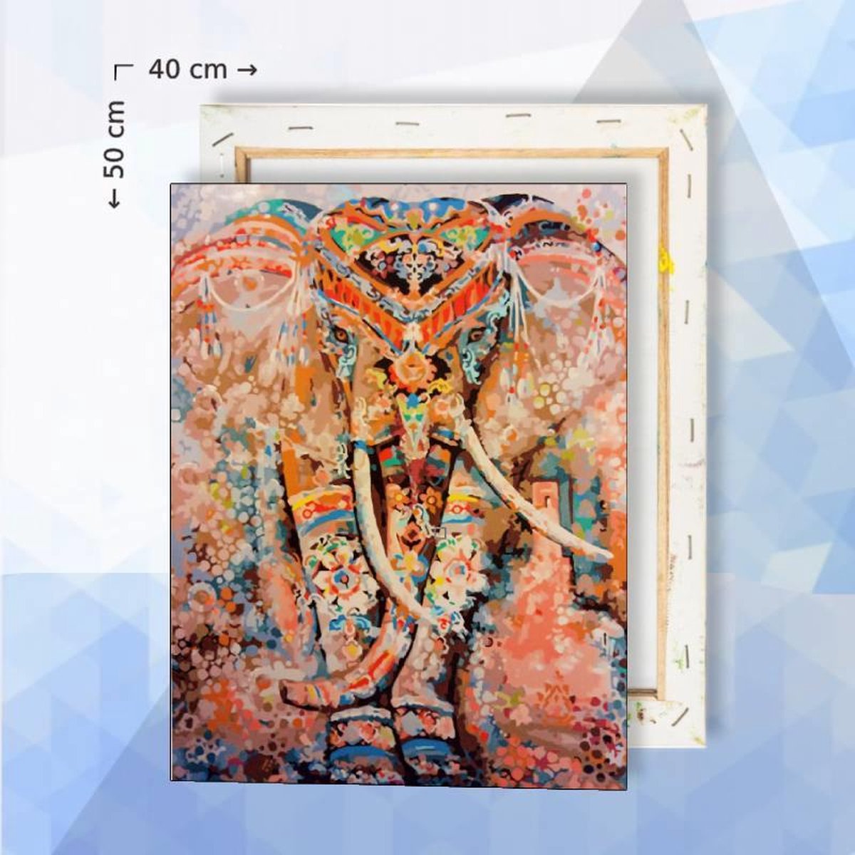 Schilderen op Nummer pakket Indiase Olifant Kleurrijk - 40 x 50 cm - met frame
