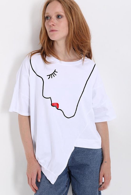 Top Blanc Asymétrique En Coton, T-shirt À Manches Courtes Taille 44