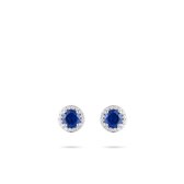 Jewels Inc. - Oorsteker - Roset gezet met Witte en Blauwe Zirkonia Stenen - 5mm Breed - Gerhodineerd Zilver 925
