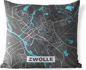 Tuinkussen - Plattegrond - Zwolle - Grijs - Blauw - 40x40 cm - Weerbestendig - Stadskaart