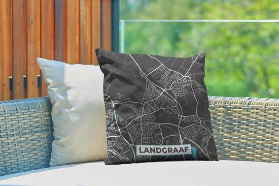 Buitenkussen - Plattegrond - Landgraaf - Grijs - Blauw - 45x45 cm - Weerbestendig - Stadskaart
