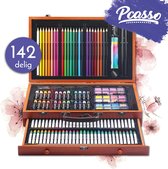 Pcasso ® Professionele Tekendoos - 142-delig - Tekenkoffer -  Tekendoos  -  Tekenset - Tekenen - Inclusief Aqaurelverf, Kleurpotloden, Waskrijtjes, Stiften en Oliepastels