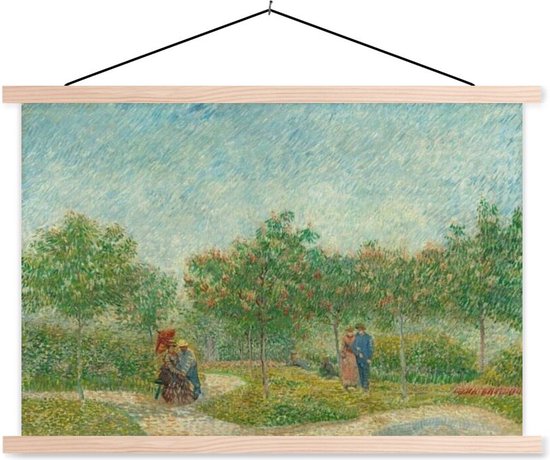 Posterhanger incl. Poster - Schoolplaat - Tuin met geliefden - Vincent van Gogh - 150x100 cm - Blanke latten