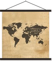 Posterhanger incl. Poster - Schoolplaat - Wereldkaart - Vintage - Kleur - 90x90 cm - Zwarte latten