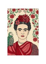 Notitieboek - Frida - Kahlo - FridaKahlo - A5 - Gelijnd - Rood - Beige - Dagboek - Werk - Studie - School - Cadeau - Elastiek - Softcover