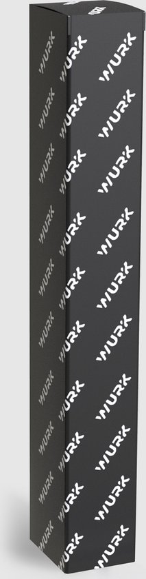 Verpakking van de WURK bureauonderlegger, met herhaald 'WURK' logo in wit op zwart.