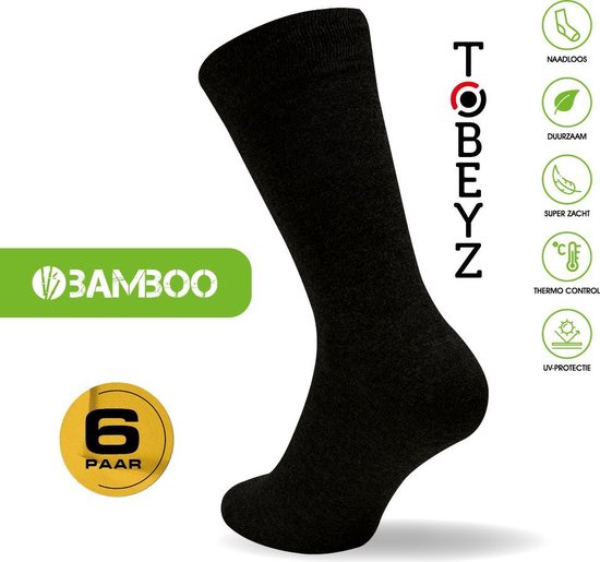 Duurzaam Bamboe Sokken - Naadloos - Maat 43-46 - Bamboe 80% - 6 paar -  Zwart - Unisex | bol.com