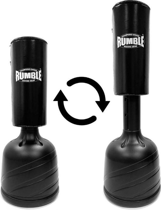 Zwarte bokspaal met twee verschillende hoogtes, met Rumble logo.