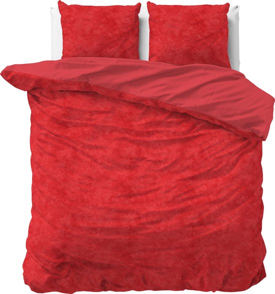 Sleeptime Velvet Uni - Parure housse de couette - Double - 200x200/220 + 2 taies 60x70 - Rouge