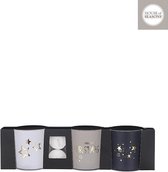 House of Seasons Theelichthouder - Set van 3 - H8 x Ø7 cm - Wit, Grijs, Zwart