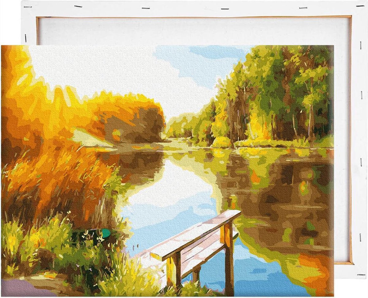 Schilderen Op Nummer Volwassenen DIY Paint By Number Compleet Hobby Pakket op Frame met Vernis - ®Arty Bee - Natuurlijke Spiegel 50x40cm — afbeelding 2