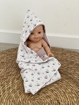 Poppenwikkeldoek roze met hartjes - poppendeken  -  poppenaccessoires