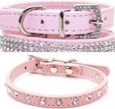 Roze Honden Halsband Leer & Suède - 2 Stuks - Kleine Honden - 21 tot 28 CM - Chihuahua - Yorkshire Terrier